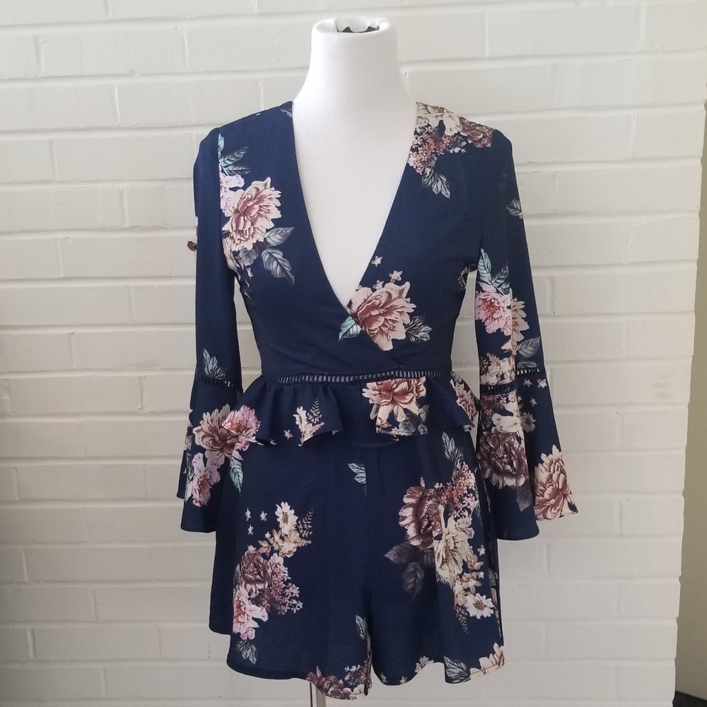 Angel biba Navy floral peplum romper